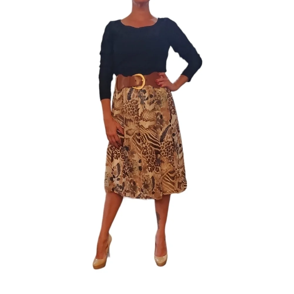 88th & Madison Flowy Chiffon animal/floral print midi skirt elastic waist size M - Picture 2 of 4